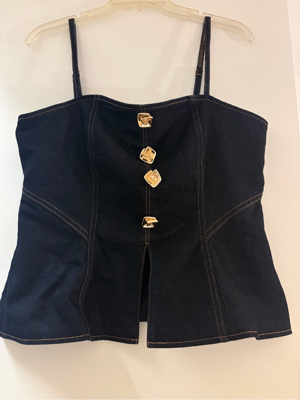 Avec Les Filles Dark Indigo Denim Corset Top with Gold Hardware